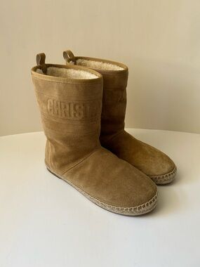 Dior Tan Suede Shearling-Lined Ankle Booties